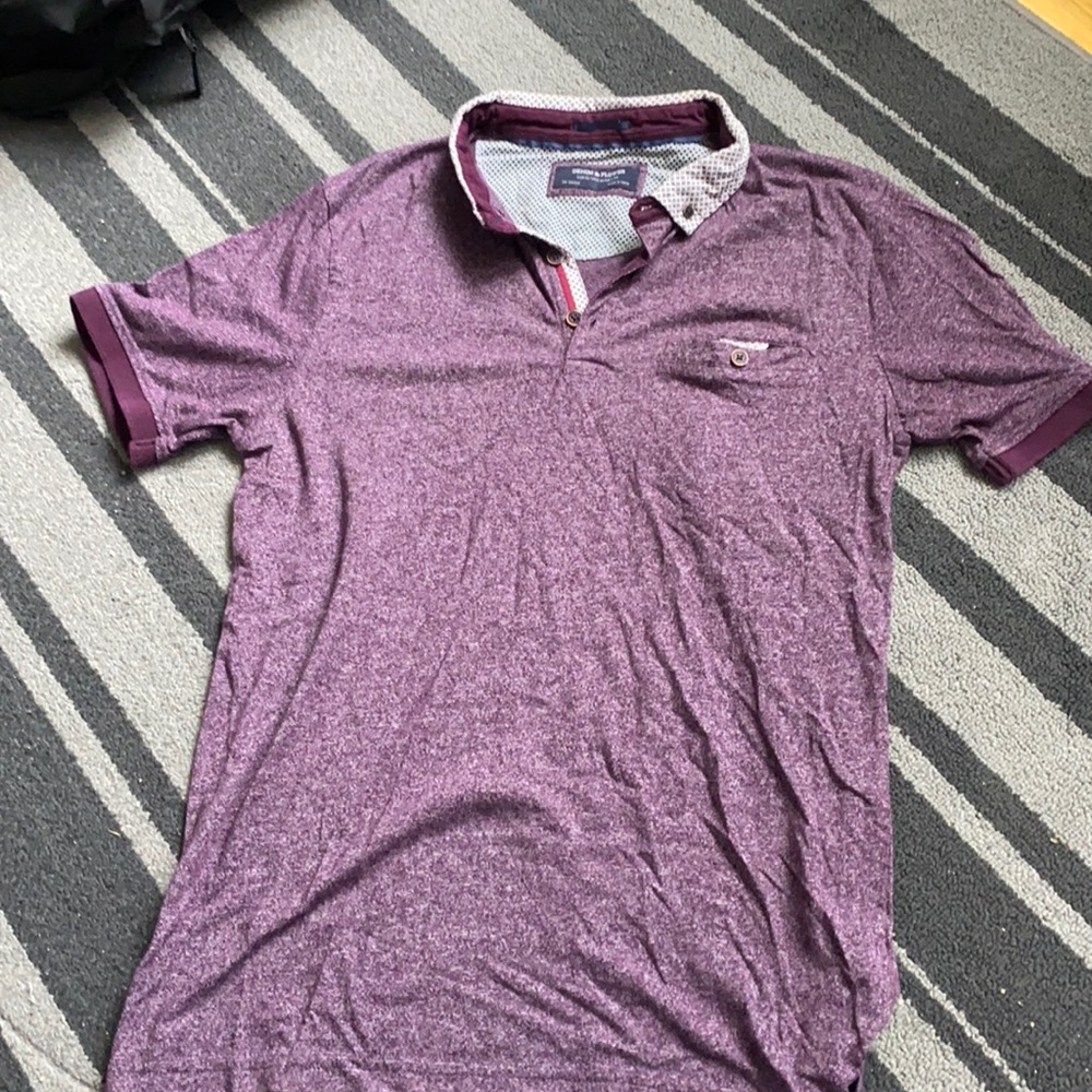 *USED* Mens Medium Denim and Flower Polo